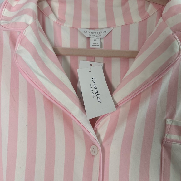 Charter Club NWT Pink and White Striped Pajama Shirt Nightgown Old Money XL - Picture 6 of 7